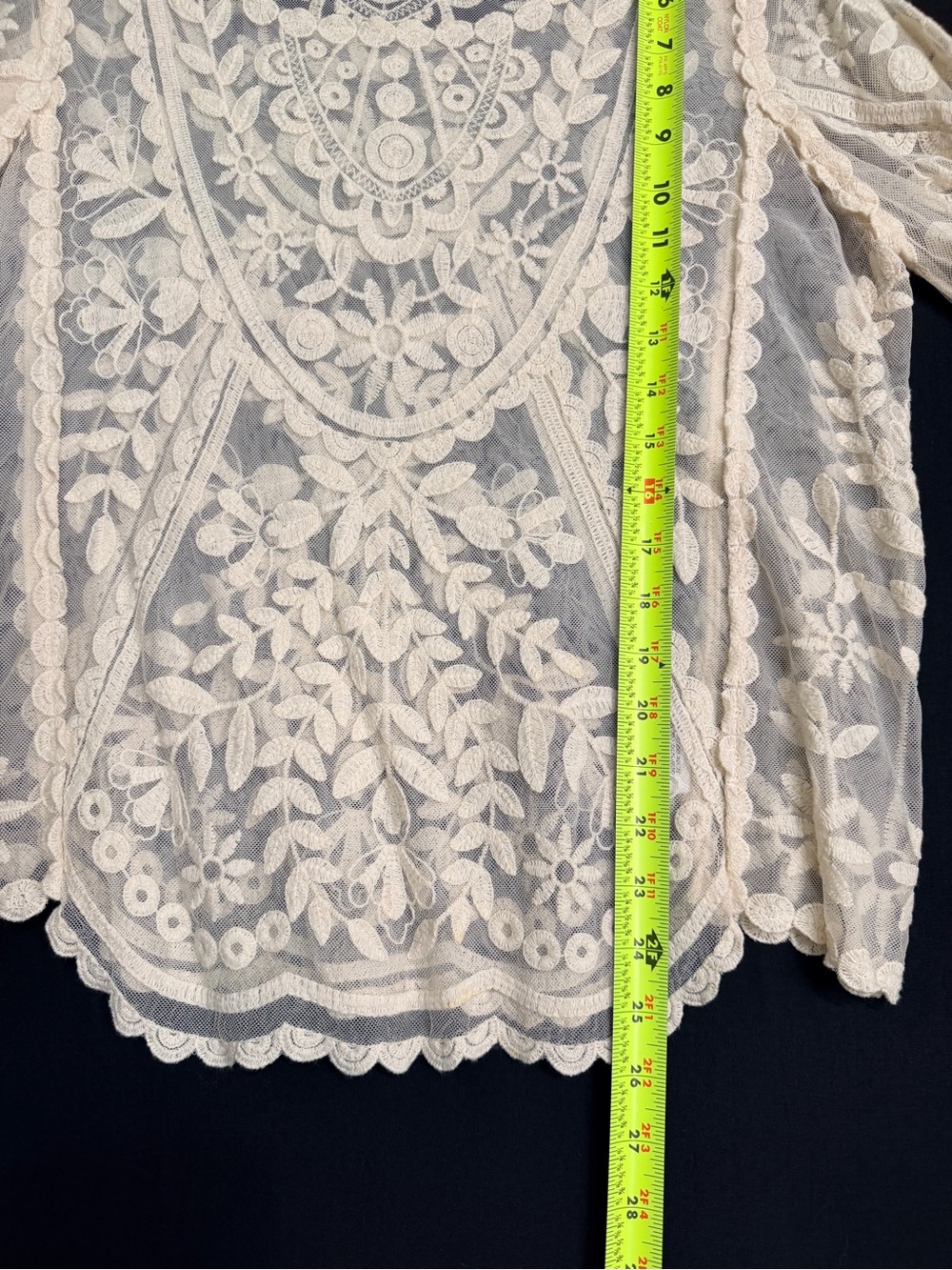 Cream Floral Lace Peasant Blouse long bell sleeve festival Hippie Woodstock - Picture 10 of 12